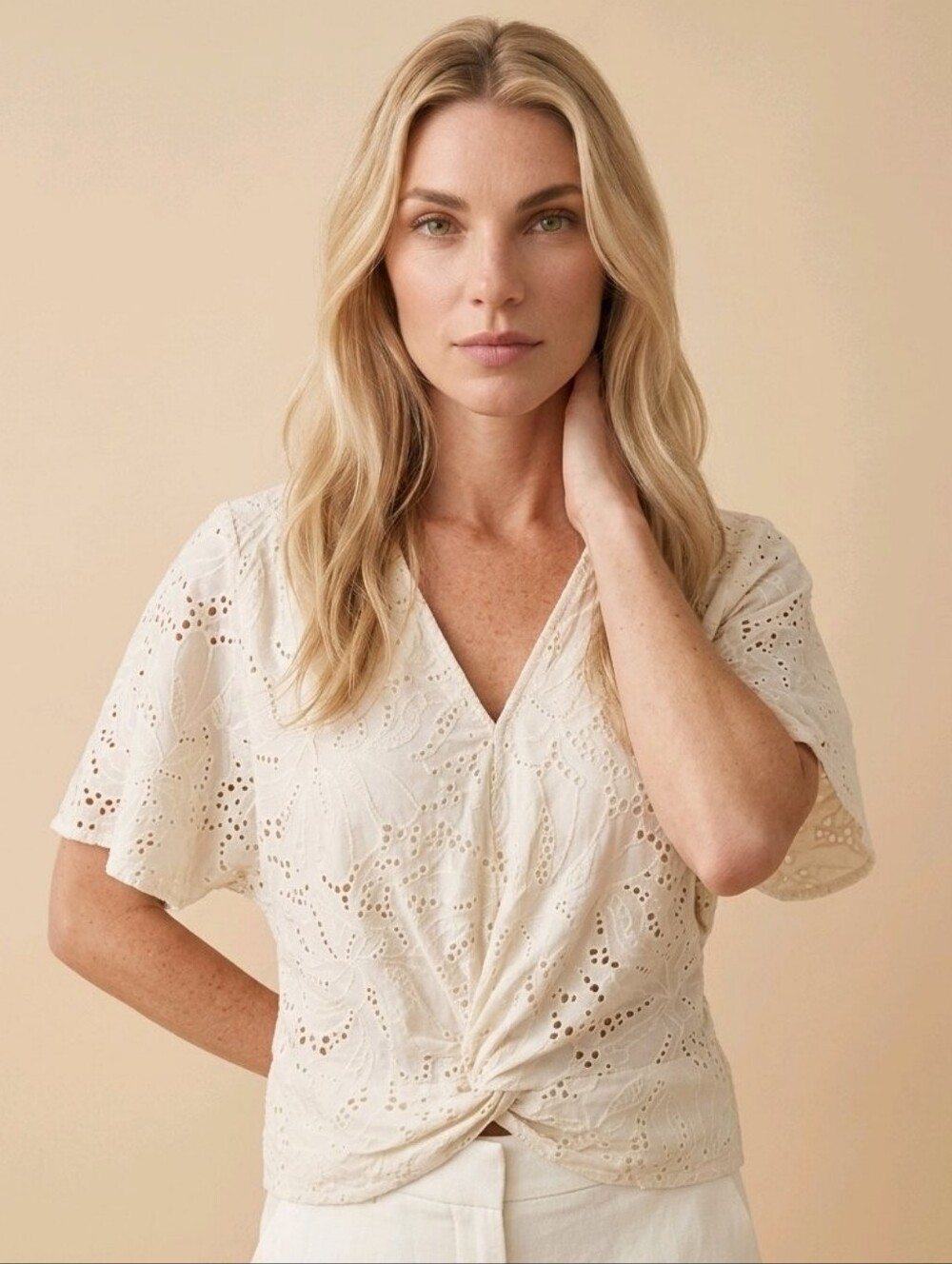 Marc New York Cream Embroidered Blouse